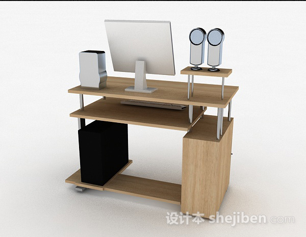 木质电脑书桌3d模型下载