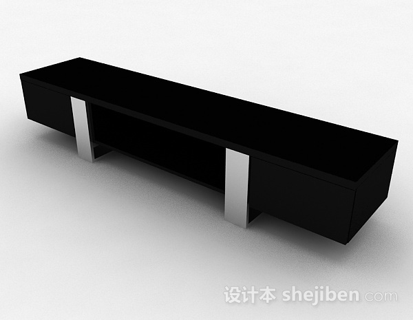 免费现代风格黑色木质长款电视柜3d模型下载