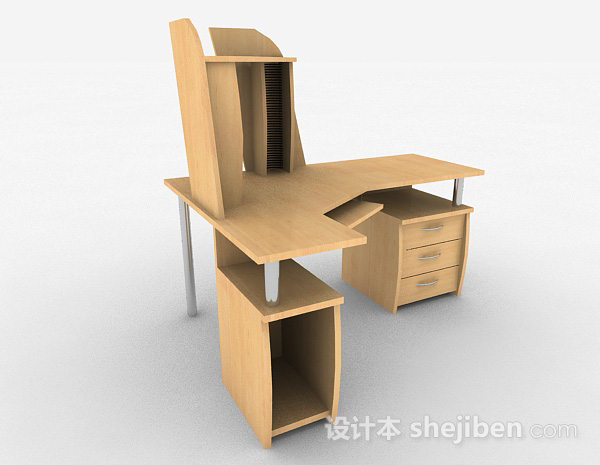 免费黄色木质书桌3d模型下载