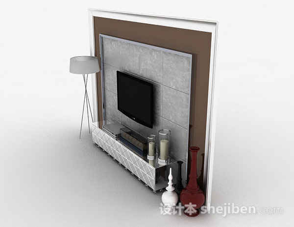 设计本现代风格白色方格门木质电视柜3d模型下载