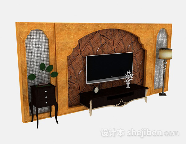 欧式风格木质造型电视柜3d模型下载