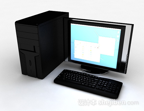 黑色台式电脑3d模型下载