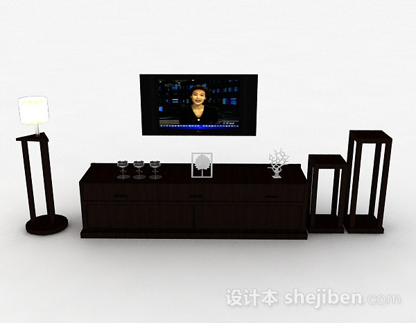 现代风格黑色挂壁式电视机3d模型下载