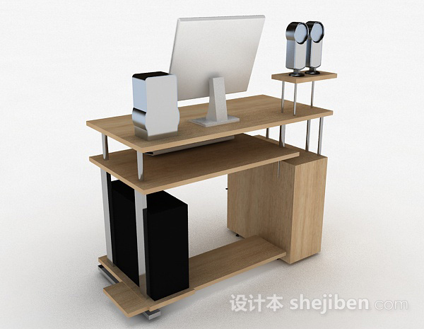 现代风格木质电脑书桌3d模型下载