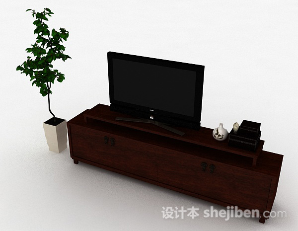 设计本中式风格枣红色电视柜3d模型下载