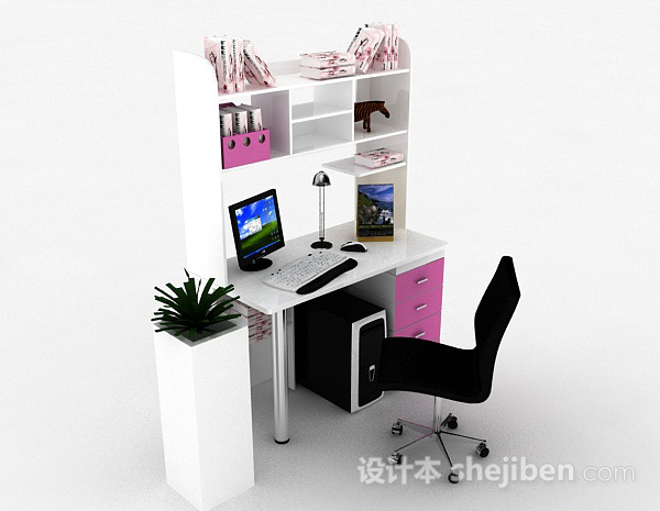 简约书桌柜3d模型下载