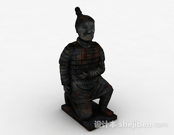 中式风格兵马俑雕刻3d模型下载