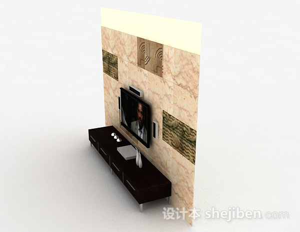 免费现代时尚花纹墙砖电视背景墙3d模型下载
