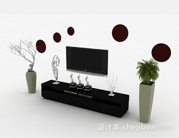 现代风格现代风格时尚黑色电视柜3d模型下载
