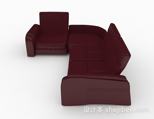 现代风格暗红色多人沙发3d模型下载