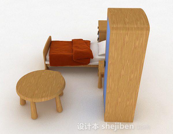 设计本现代风组合单人床3d模型下载