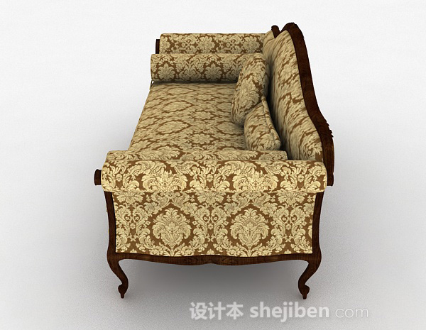 设计本欧式黄色双人沙发3d模型下载