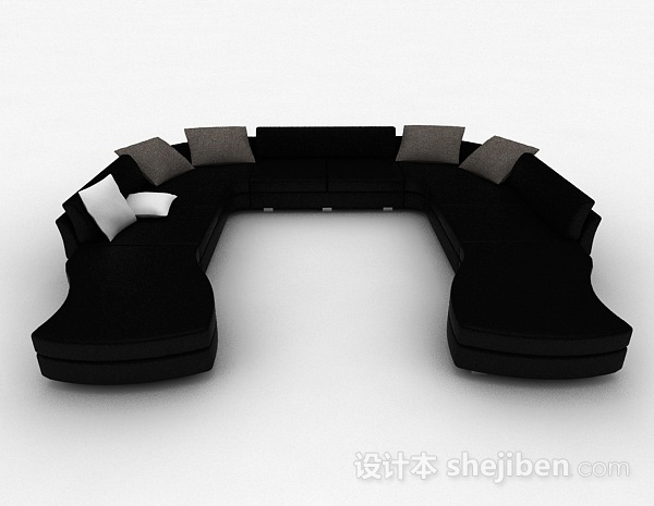 现代风格黑色简约多人沙发3d模型下载