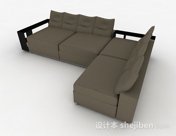免费灰绿色多人沙发3d模型下载