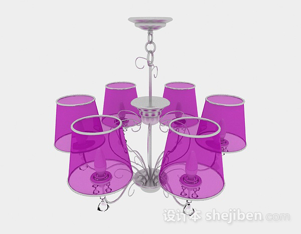 免费欧式紫色金属水晶吊灯3d模型下载