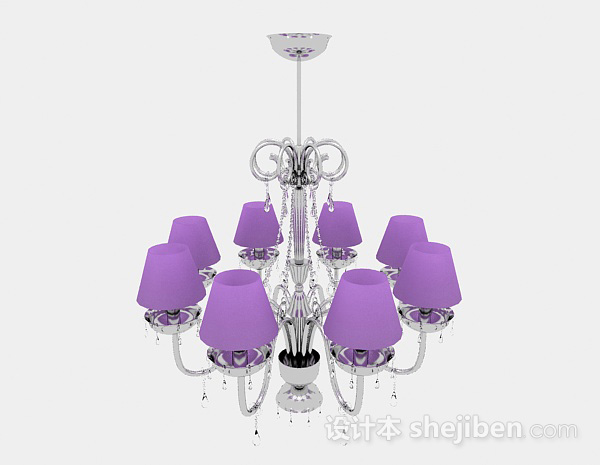 免费现代风格紫色客厅水晶吊灯3d模型下载