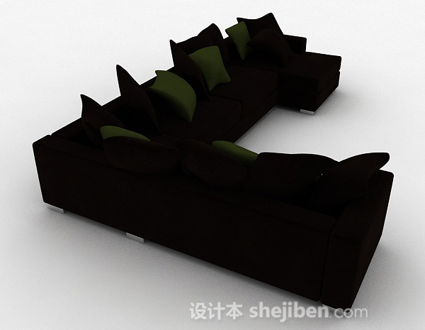 设计本深棕色多人沙发3d模型下载