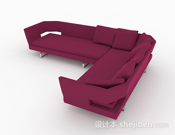 设计本玫红色多人沙发3d模型下载