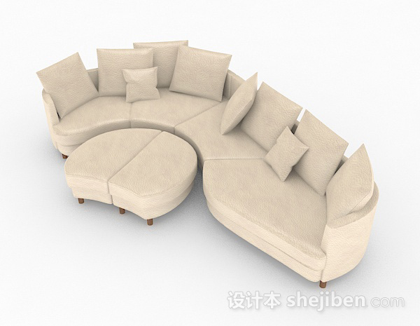 现代风格浅棕色多人沙发3d模型下载