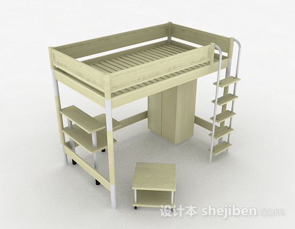 象牙白木制床3d模型下载