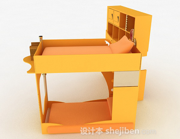 设计本暖黄色组合上下层单人床3d模型下载