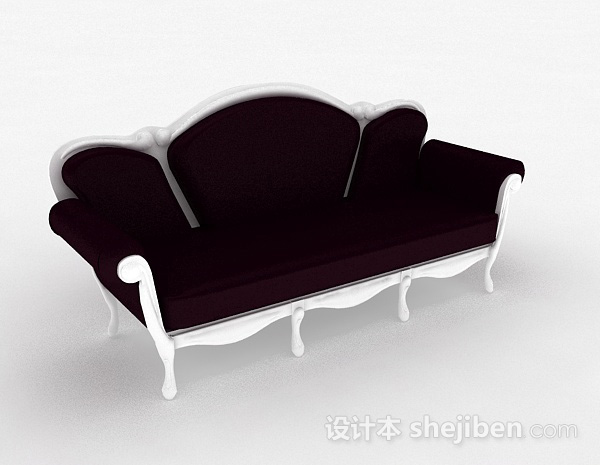 欧式深紫色双人沙发3d模型下载