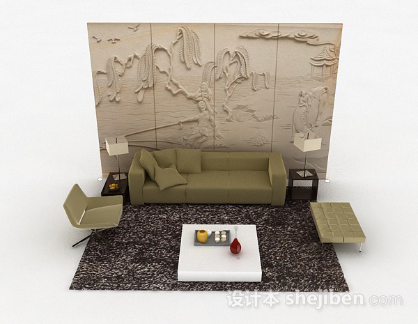 现代风格家居绿色组合沙发3d模型下载