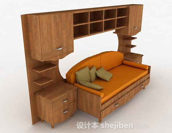 设计本木质家居棕色双人沙发3d模型下载