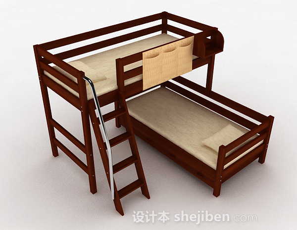 上下层木质组合单人床3d模型下载