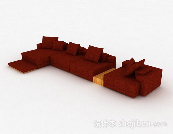 免费红色简约多人沙发3d模型下载