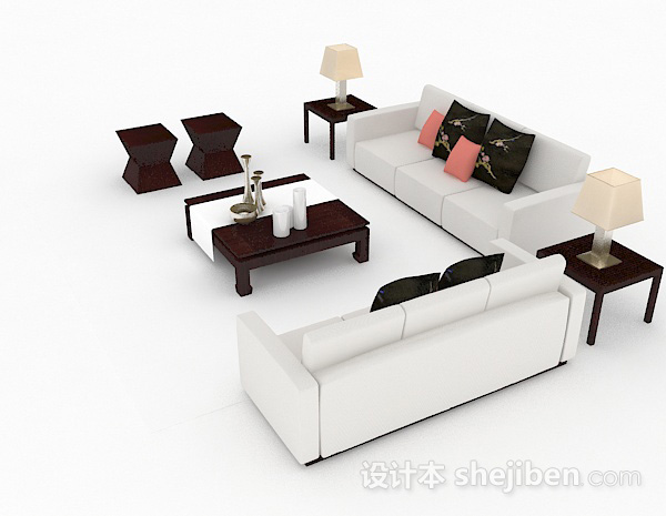 免费白色家居简约组合沙发3d模型下载