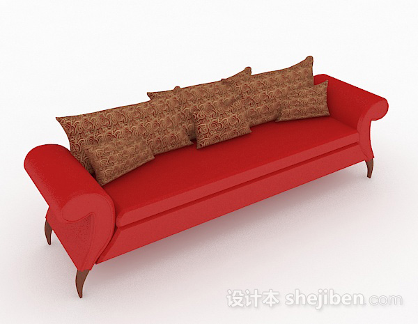 红色家居多人沙发3d模型下载