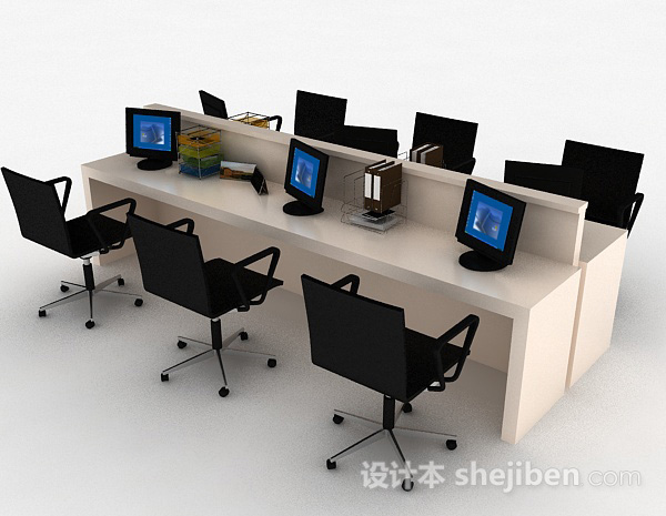 免费简约办公桌椅组合3d模型下载