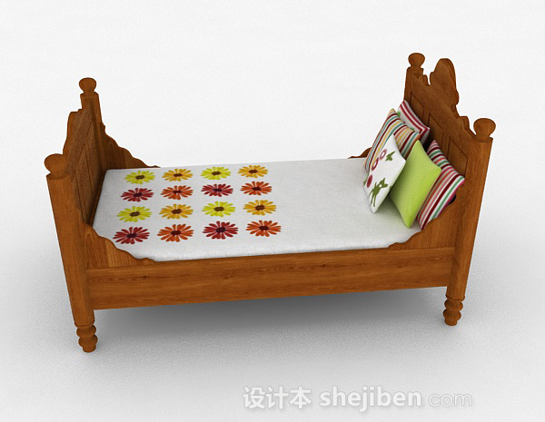 免费木质单人床3d模型下载