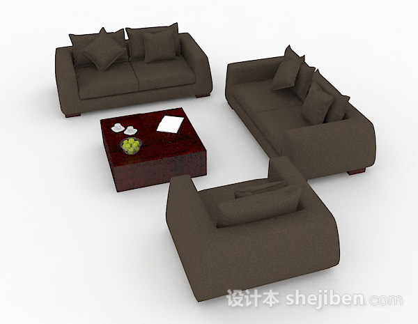 免费深棕色简约组合沙发3d模型下载