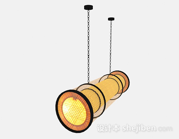 设计本现代风格黄色柱状镂空造型吊灯3d模型下载