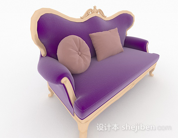 欧式风格欧式紫色单人沙发3d模型下载