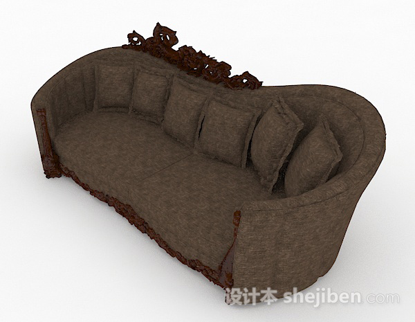 欧式风格欧式棕色双人沙发3d模型下载