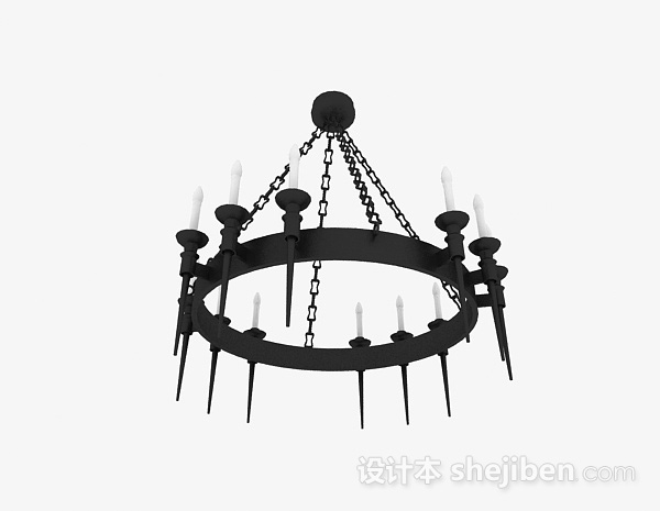 黑色金属圆形烛台吊灯3d模型下载