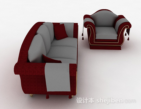 现代风格红色组合沙发3d模型下载