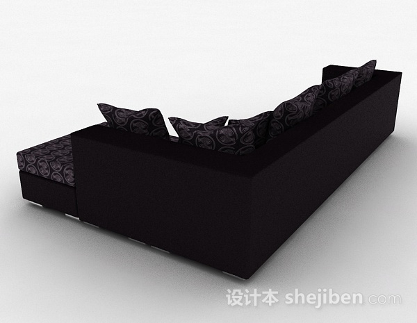 设计本黑色花纹多人沙发3d模型下载