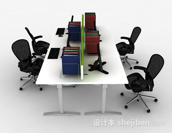现代风格现代风白色办公室桌椅组合3d模型下载
