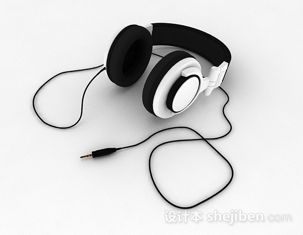 黑白双色有线耳机3d模型下载