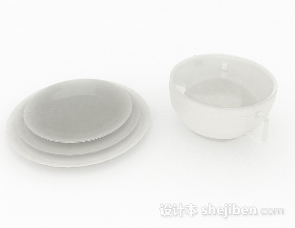 免费白色陶瓷餐具3d模型下载