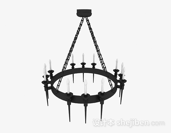 免费黑色金属圆形烛台吊灯3d模型下载