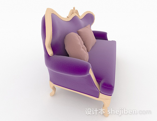 免费欧式紫色单人沙发3d模型下载