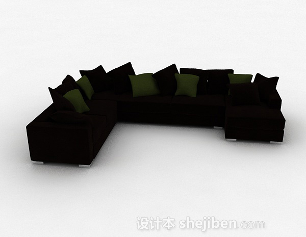 现代风格深棕色多人沙发3d模型下载