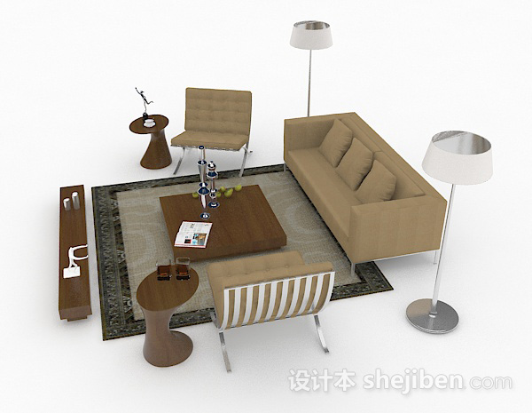 免费家居简约棕色组合沙发3d模型下载