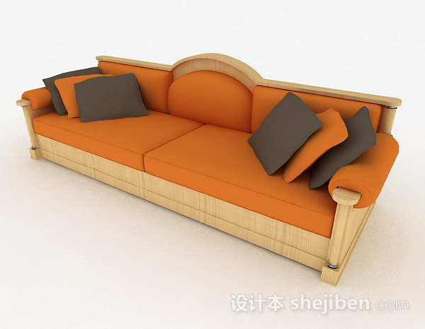 免费橙色多人沙发3d模型下载