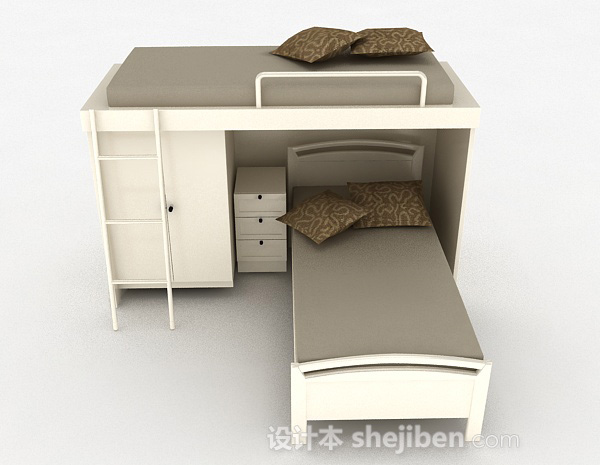 现代风格现代白色木质双层床3d模型下载
